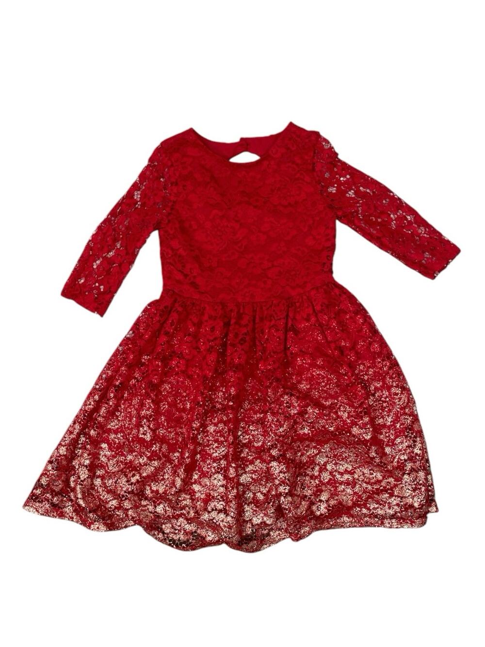 Blush by US Angels Girls Red Floral Lace Metallic Gold Fit & Flare Dress Size 8